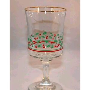 Vintage Arbys 1986 Holly berry Gold Rimmed Stemmed Goblets.  Drinking Glasses